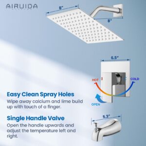 Airuida Bar Sink Faucet Single Hole Single Handle Bathroom Sink Faucet Kitchen Shower Faucet Set with 8 Inch Rainfall Square Showerhead and Tub Spout Bathtub Faucet Kit