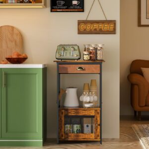 x-cosrack coffee bar station, 3-tier small coffee stand station with storage, farmhouse-style coffee bar cabinet featuring 1-door cabinet ideal for living room, entryway, kitchen