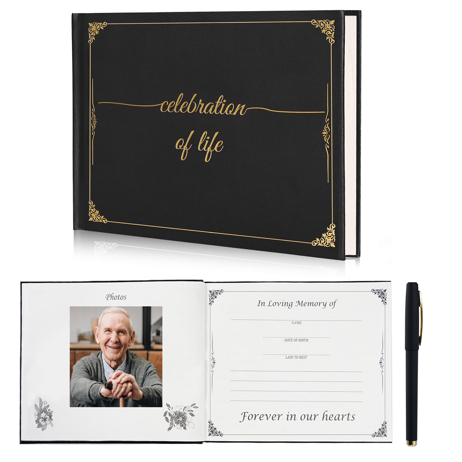 C2U Funeral Guest Book for Memorial Service - Celebration of Life Guest Book with Memory Table Sign & Pen - Guest Sign in Book for Funeral Service,in Loving Memory Funeral Guest Book