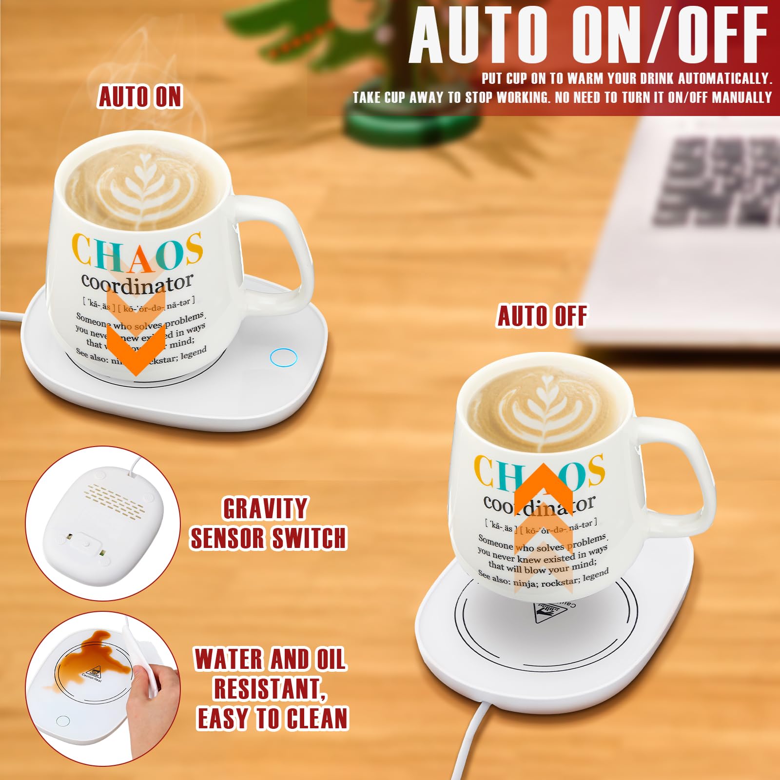 Sieral Chaos Coordinator Gifts Coffee Mug Warmer Set for Christmas Cup Warmer for Desk Office Home with Spoon Appreciation Gifts Thank You Gifts for Coworker Volunteer Teacher Nurse Christmas Gift