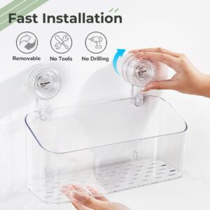 DEEIF Clear Shower Caddy Suction Cup Shower Organizer Basket Wall Mounted, Suction Bathroom Shower Shelf for Inside Shower (Large)