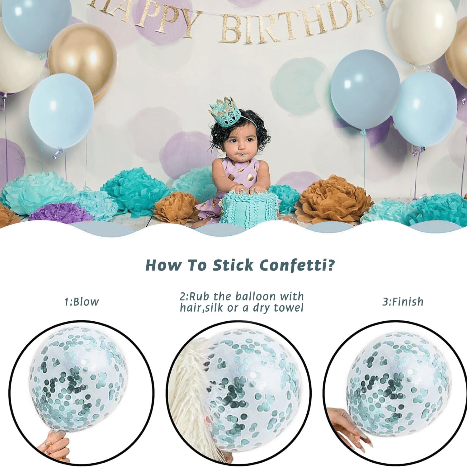 Dusty Blue Balloons Garland Arch Kit, Dusty Pastel Baby Blue Balloon White Sand Chrome Gold Blue Confetti Latex Balloons for Boy Baby Shower Bridal Shower Gender Reveal Birthday Party Decorations