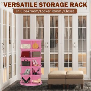 DOLEMODUO 5 Tier Rotating Shoe Rack Storage Tower, 360° Revolving Pink Spinning Shoes Display Rack Round Carousel for Entryway Hallway