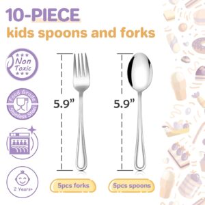 HaWare Toddler Utensils, 10-Piece Stainless Steel Toddler Silverware Sets Includes Spoons and Forks, Food-grade Children and Kids Eating Utensils for Self Feeding, Safety & Non-Toxic, Dishwasher Safe