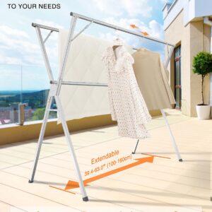 Clothes Drying Rack 63 Inches, Folding Laundry Drying Rack Clothing, Foldable Garment Hanging Drying Rack for Indoor Outdoor, Heavy Duty Collapsible Laundry Hanger Dryer Rack with 20 Windproof Hooks