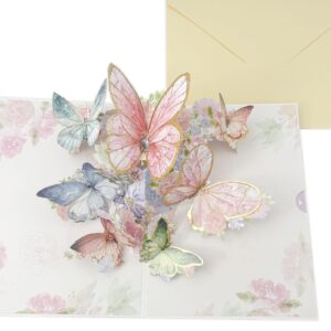 PQZKLDP 3D Pop-up Butterflies Greeting Card in Natural with Envelope and Note Tag Birthday-Anniversary-Wedding-Thank You- Gift Card All Occasion (Pink)