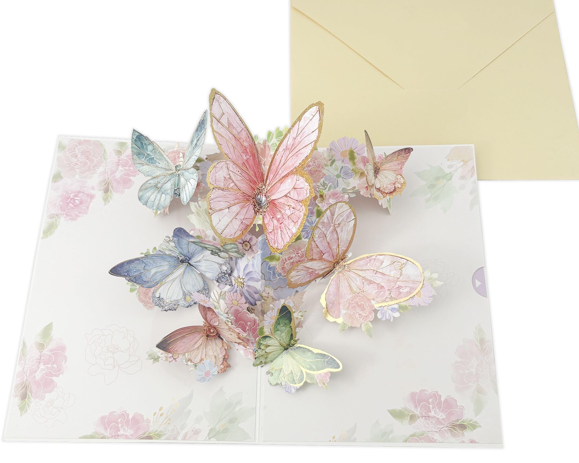 PQZKLDP 3D Pop-up Butterflies Greeting Card in Natural with Envelope and Note Tag Birthday-Anniversary-Wedding-Thank You- Gift Card All Occasion (Pink)