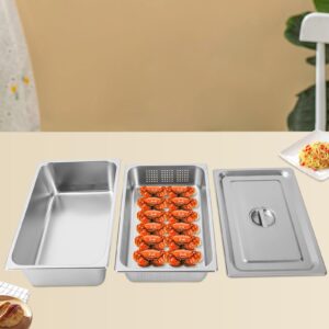 4" Deep Perforated Pan+6" Deep Steam Teable Pan+Lid, Food Pan for Commercial or Personal, 9.51-10.57Qt and 12.68Qt Stainless Steel Steam Pan Set, Full Size Hotel Pan, Steam Table Tray for Food Warmer