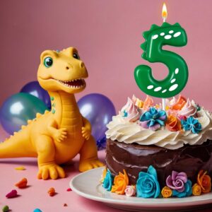 CJPSL 5st Birthday Number Candle Dinosaur Cake Topper Candle Birthday Cake Topper Decoration Candle, 2.75 inches, Suitable for Dinosaur Theme Birthday Party, Green Theme Party, Bakery Decoration