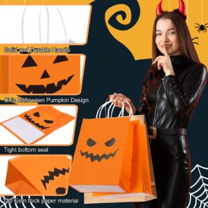 Ireer 48 Pcs Halloween Pumpkin Gift Bags Halloween Paper Candy Goodie Bags with Handle Trick or Treat Bags Halloween Wrapping Paper Bags for Halloween Party Favors Decorations