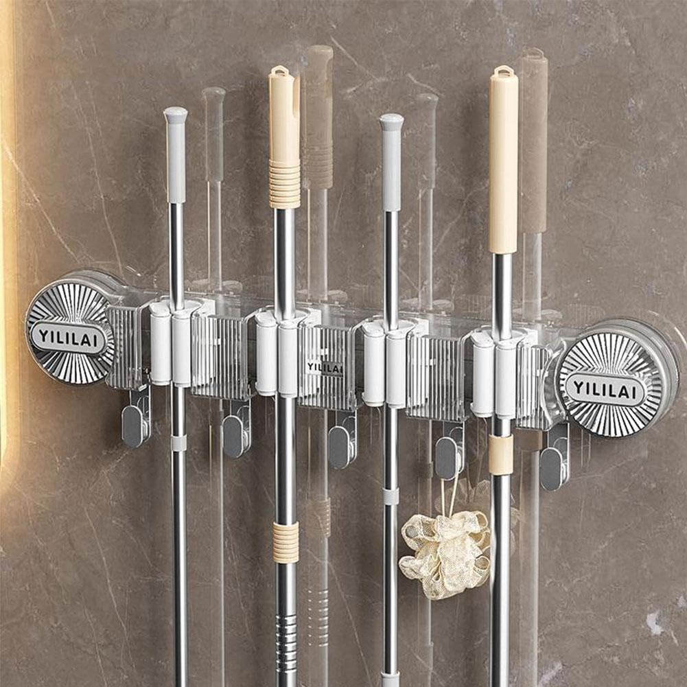 Suction Cup Mop Wall Hanging,Bathroom Row Suction Cup Mop Clip,Sliding Brooms Mop Holders,Organizer Mop And Broom Storage Tool Rack,for Laundry Room