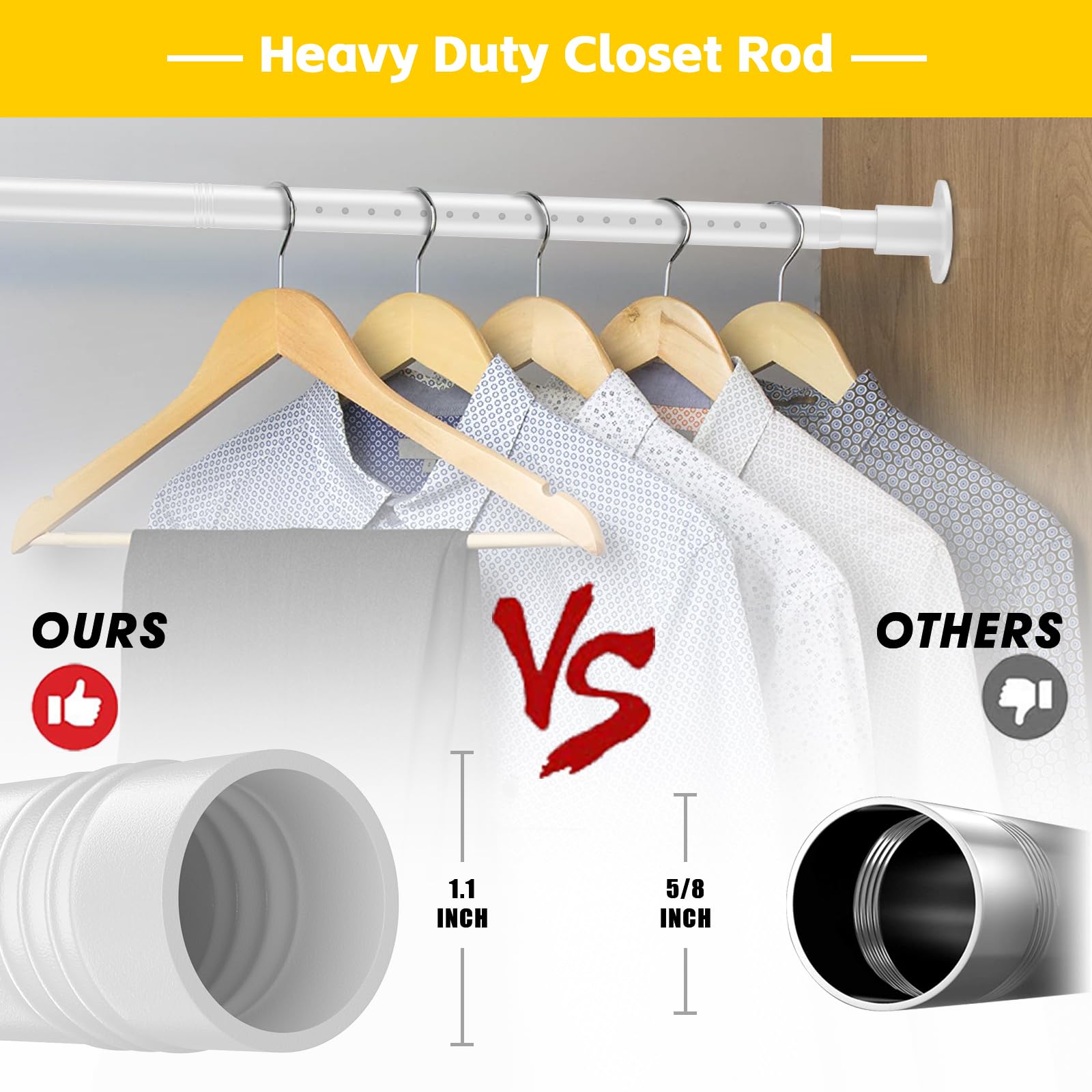 Closet Rod,17-82 Inch Heavy Duty Closet Rods for Hanging Clothes Adjustable Clothes Hanging Rod White Closet Rod for Wardrobes or Closet