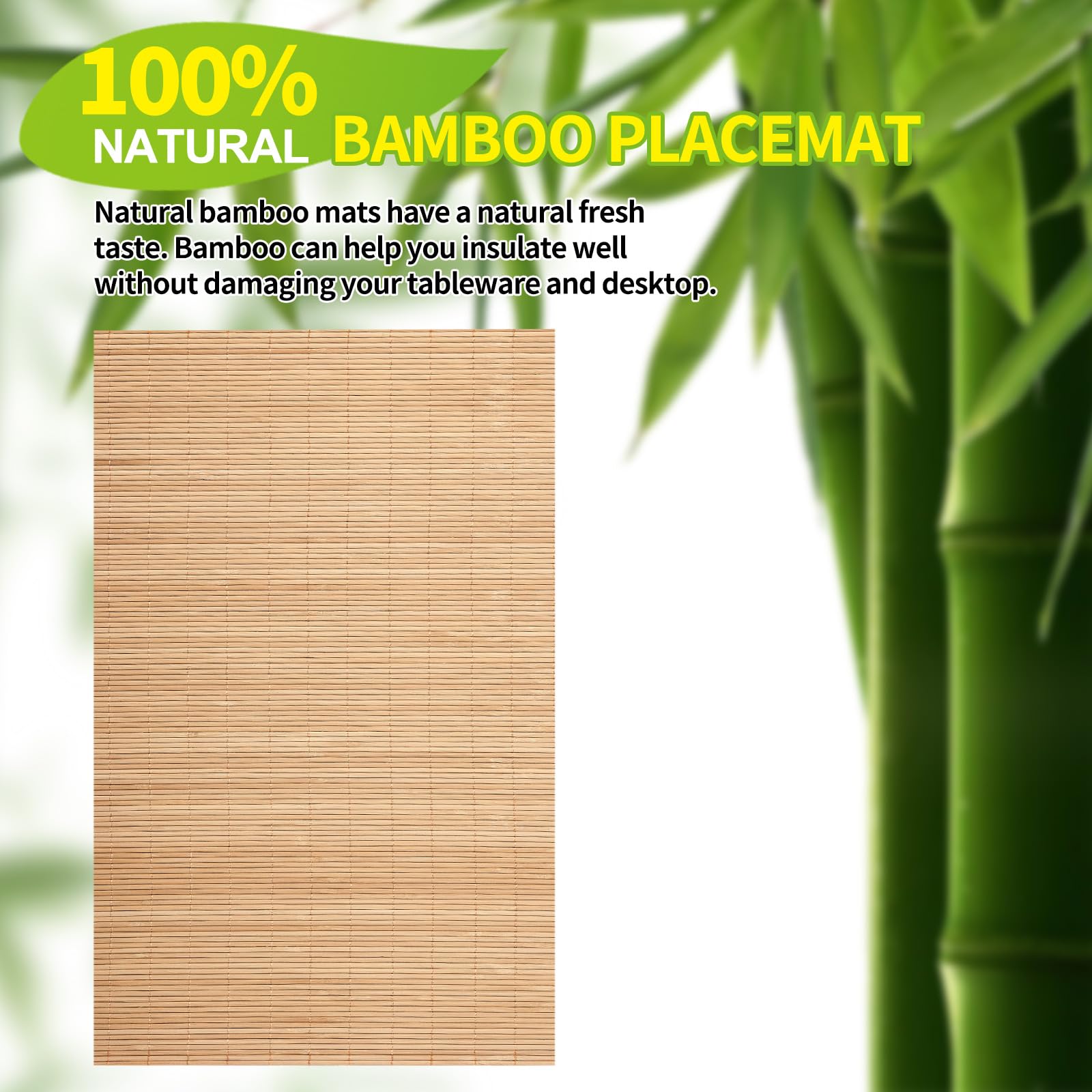 RUNTIVAN Bamboo Placemats Set of 8 Pcs - 17.7"X11.8" Sushi Rolling Mat Japanese Style Natural Anti-Slip, Washable Heat-Resistant Table Mats for Dining Room and Kitchen