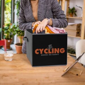 Cycling Makes Me Happy Folding Fabric Storage Bins Cubes Closet Organizer Basket with Handles 1PCS