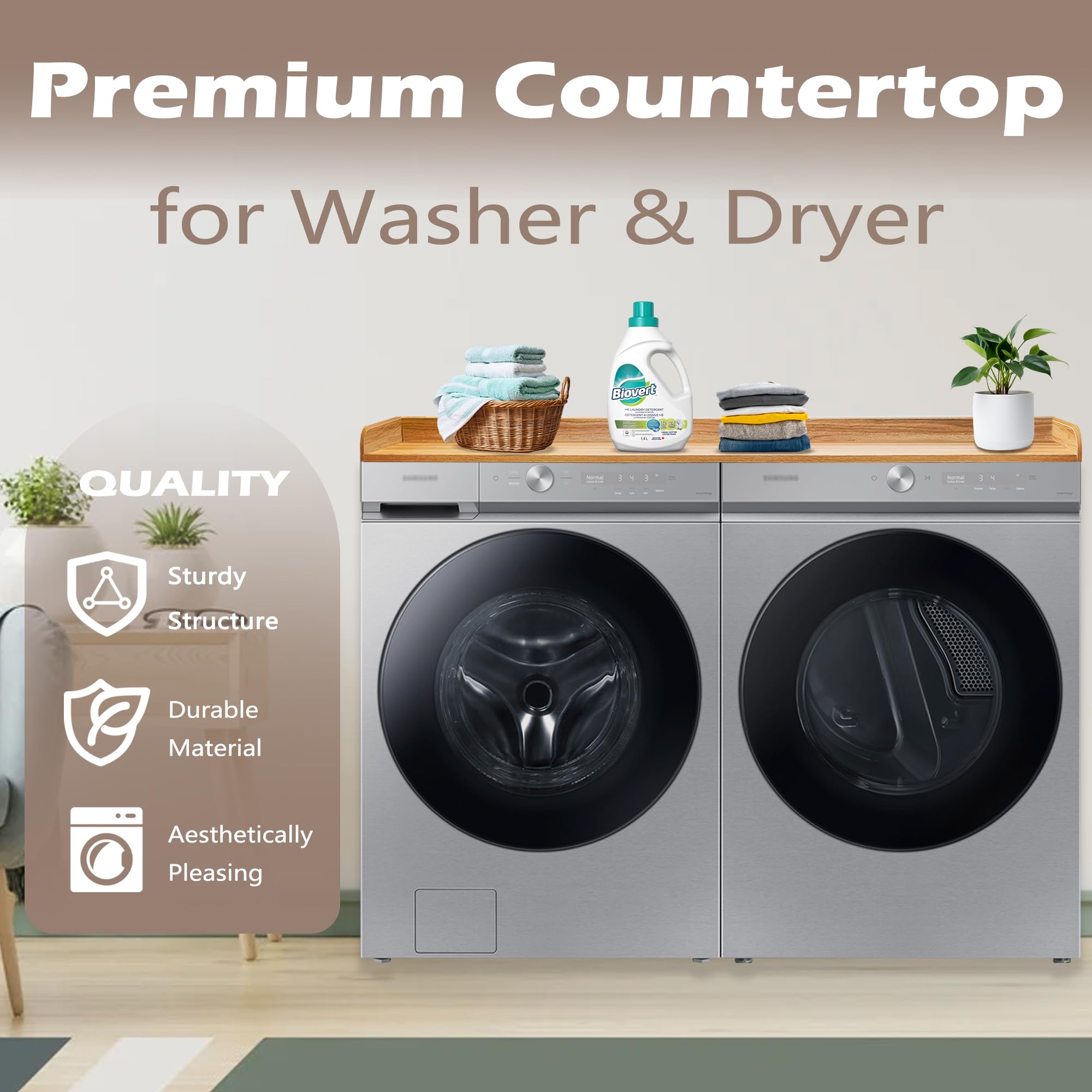 Montex Washer and Dryer Countertop 27.5'' D x 54'' W, Laundry Countertop, Washer Dryer Countertop, Solid Wood with Protection Layer, for Laundry Organization, Oak Color