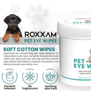 ROXXAM Pet Eye Wipes | Soft & Gentle Tear Stain Remover for Dogs Wipes | Convenient & Easy to Use Dog Mouthwash: Advanced Dental Care Water Additive for Dogs | Keep Dog Breath Fresh and Teet