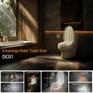 Bundle iCleaningo DC01 Auto Open/Close Elongated Bidet Toilet Seat & iCleaningo F1 Auto Flush Kit for Side-Flush Toilets