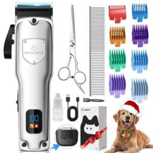 fuzzyfix dog clippers for grooming for thick heavy coats, professional pet grooming clippers supplies kit low noise rechargeable stainless steel hair trimmer with ceramic blade for dogs cats animals