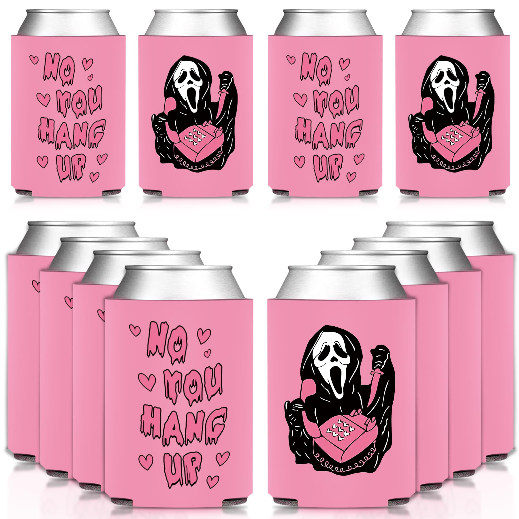 HOMEZZO 12 Pcs Halloween Party Can Cooler, No You Hang Up Halloween Ghost Drink Sleeves for Halloween Party Favors Trick or Treat Supplies Wacky Horror Party