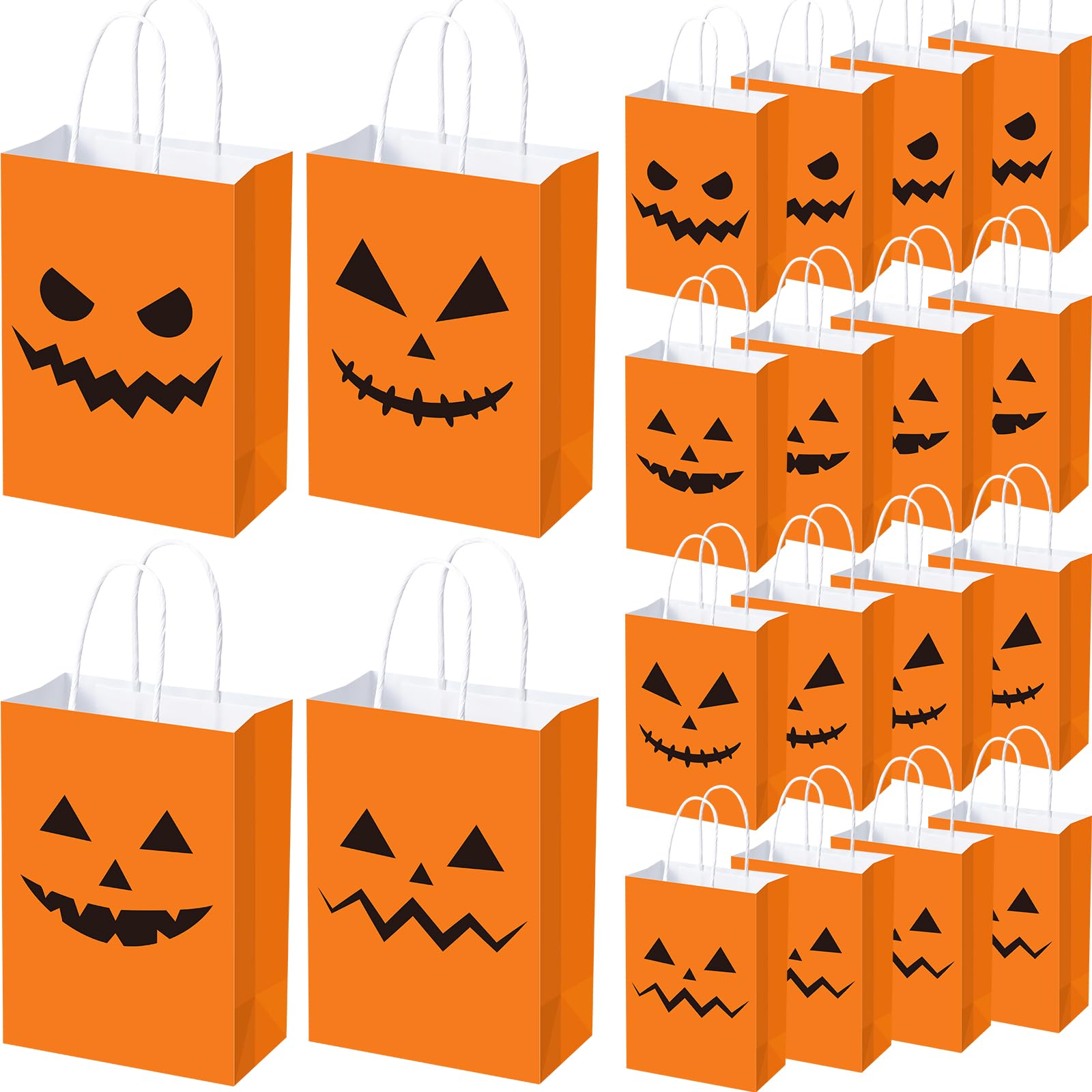 Ireer 48 Pcs Halloween Pumpkin Gift Bags Halloween Paper Candy Goodie Bags with Handle Trick or Treat Bags Halloween Wrapping Paper Bags for Halloween Party Favors Decorations