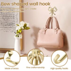 Littlegrass Bow Hook Decorative Bow Hanger Gold Towel Hook Brass Coat Hooks Decorative Hooks Wall Hanging Towel Hook for Bathroom Bedroom Bathrobe (1 Pc)