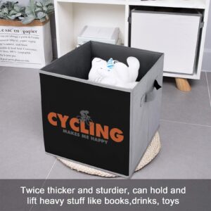 Cycling Makes Me Happy Folding Fabric Storage Bins Cubes Closet Organizer Basket with Handles 1PCS