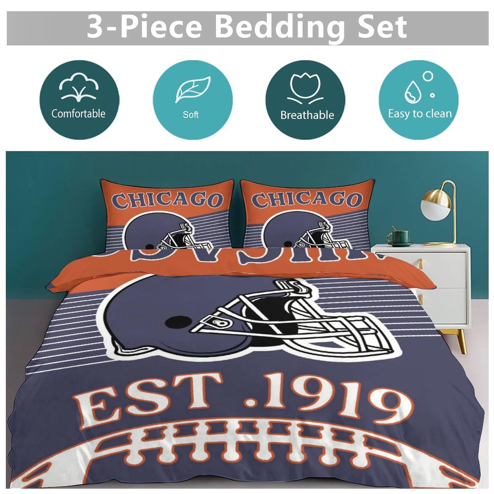 Gyeong Football Player Helmet Bedding Set City Classic Duvet Cover Set American Rugby Sports Comforter Set Twin Full Queen King Size with 1 Duvet Cover and 2 Pillowcase for Fans Boys Teenagers Men