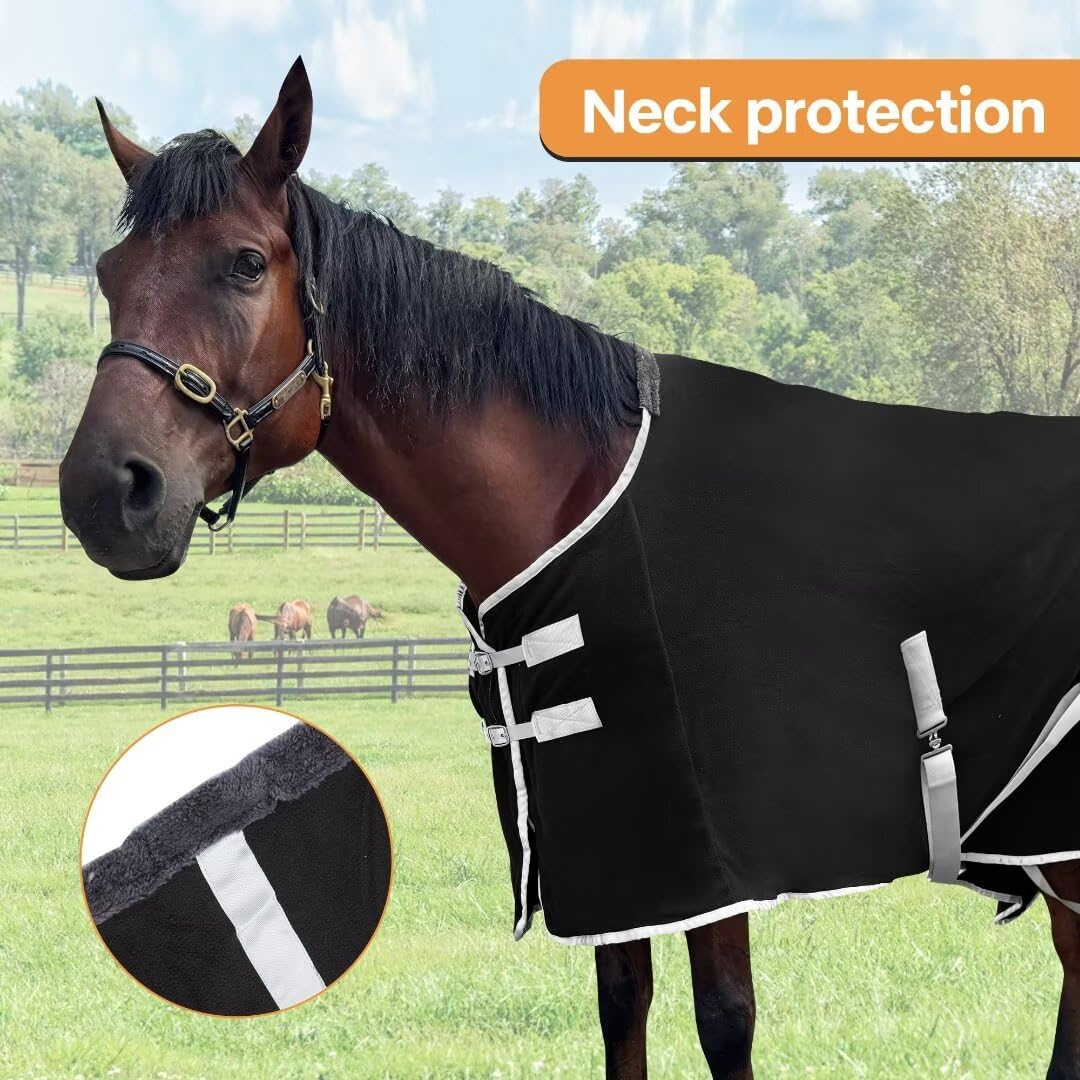 Horse Turnout Blanket, Soft Fleece Horse Cooler, Exercise Horse Sheet Breathable Comfort,No Filling (Black, US 78IN(EU 145CM))