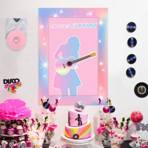 Lidmada Party Decorations Pin The Guitar on The Music Super Star Game, Large Poster with 24 Reusable Guitar Stickers for Pink Girls Birthday Party Favors Supplies