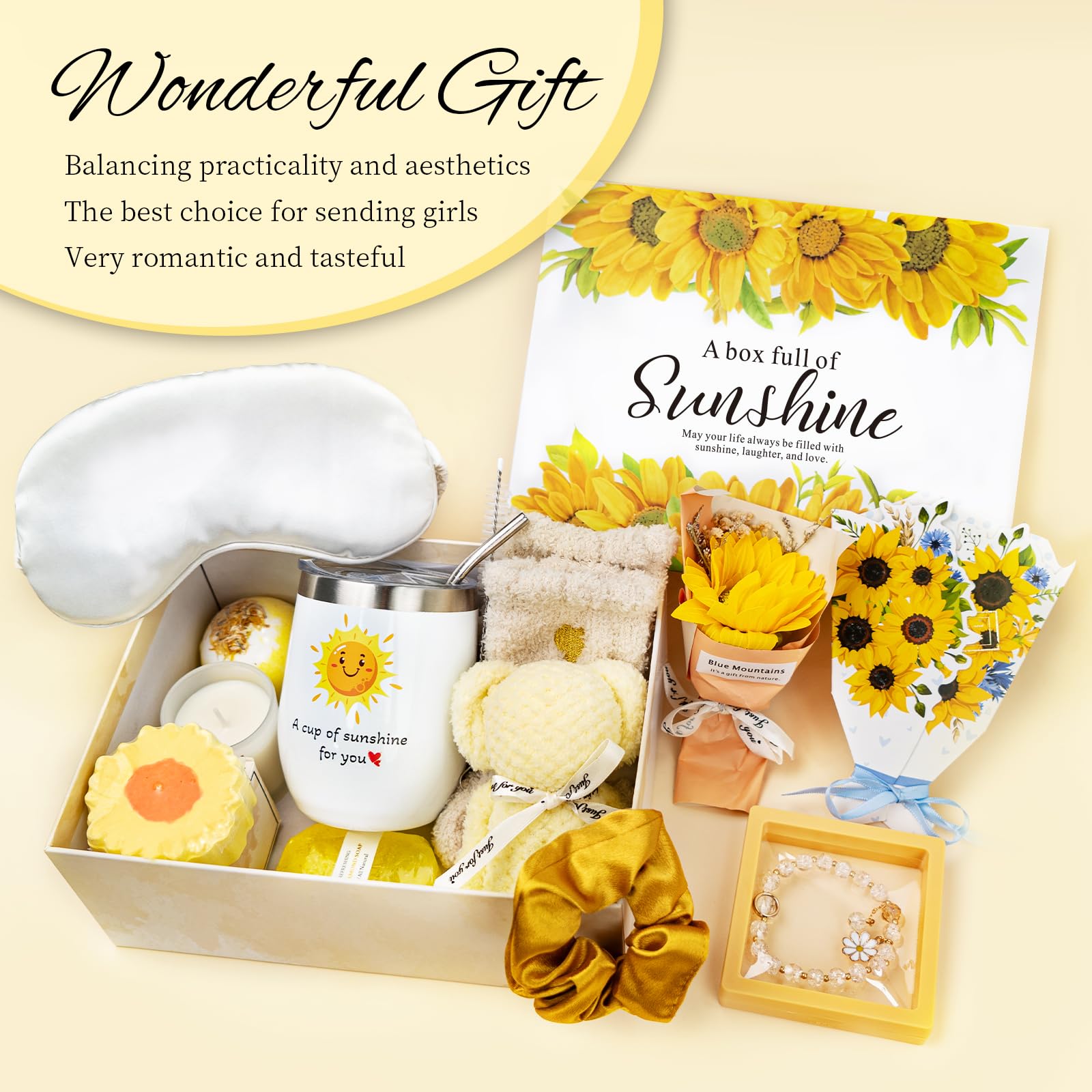 Birthday Gifts for Women, Sunflower Self Care Package Christmas Gifts, Sending Get Well Soon Sympathy Gifts Basket Unique Relaxation Spa Gifts Box for Women, Her, Sister, Mom, Best Friends