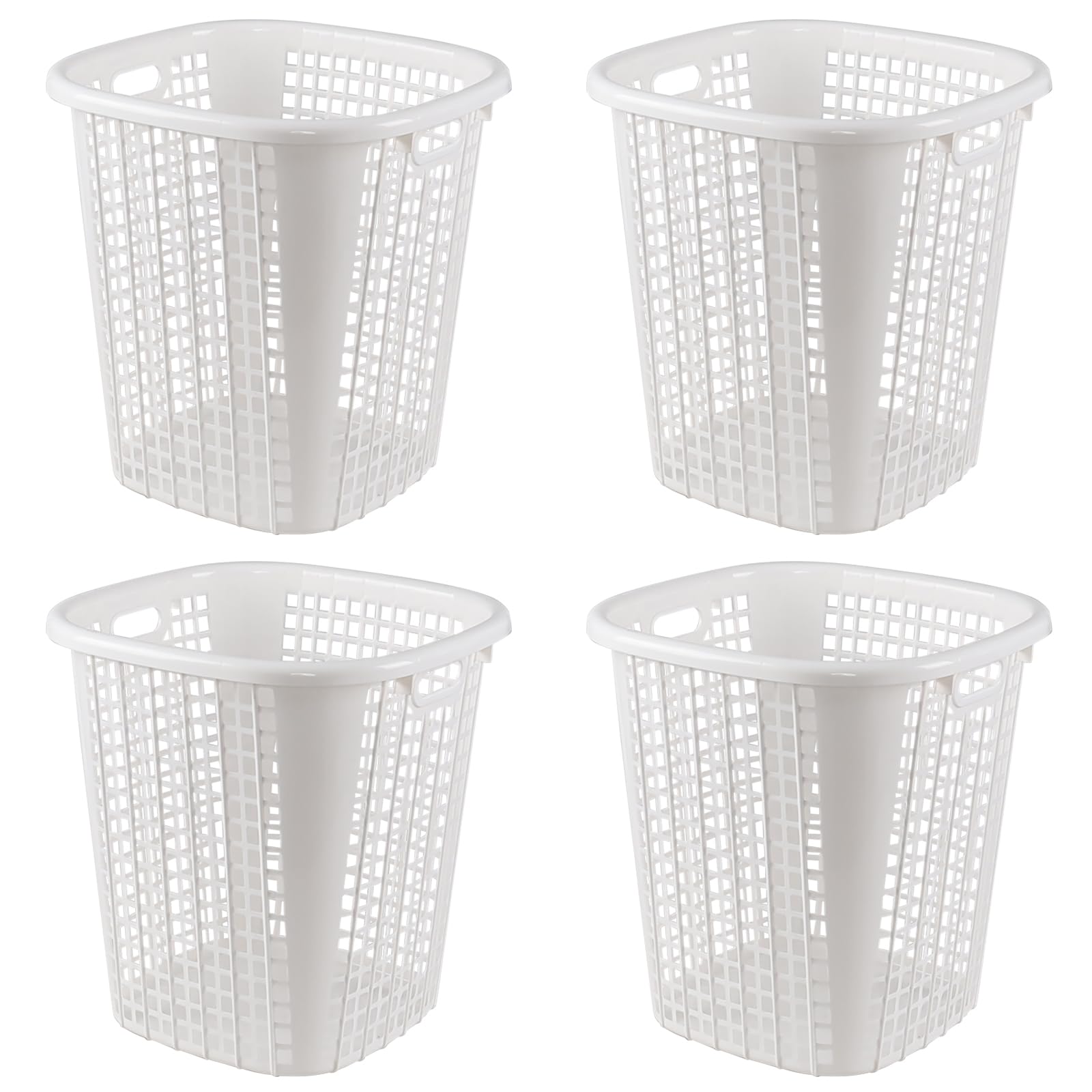 Haodehen 6 Packs Tall Plastic Laundry Baskets, 15.76" x 15.76" x 16.5", Dirty Clothes Hamper with Cut Out Handle, Ventilated, White