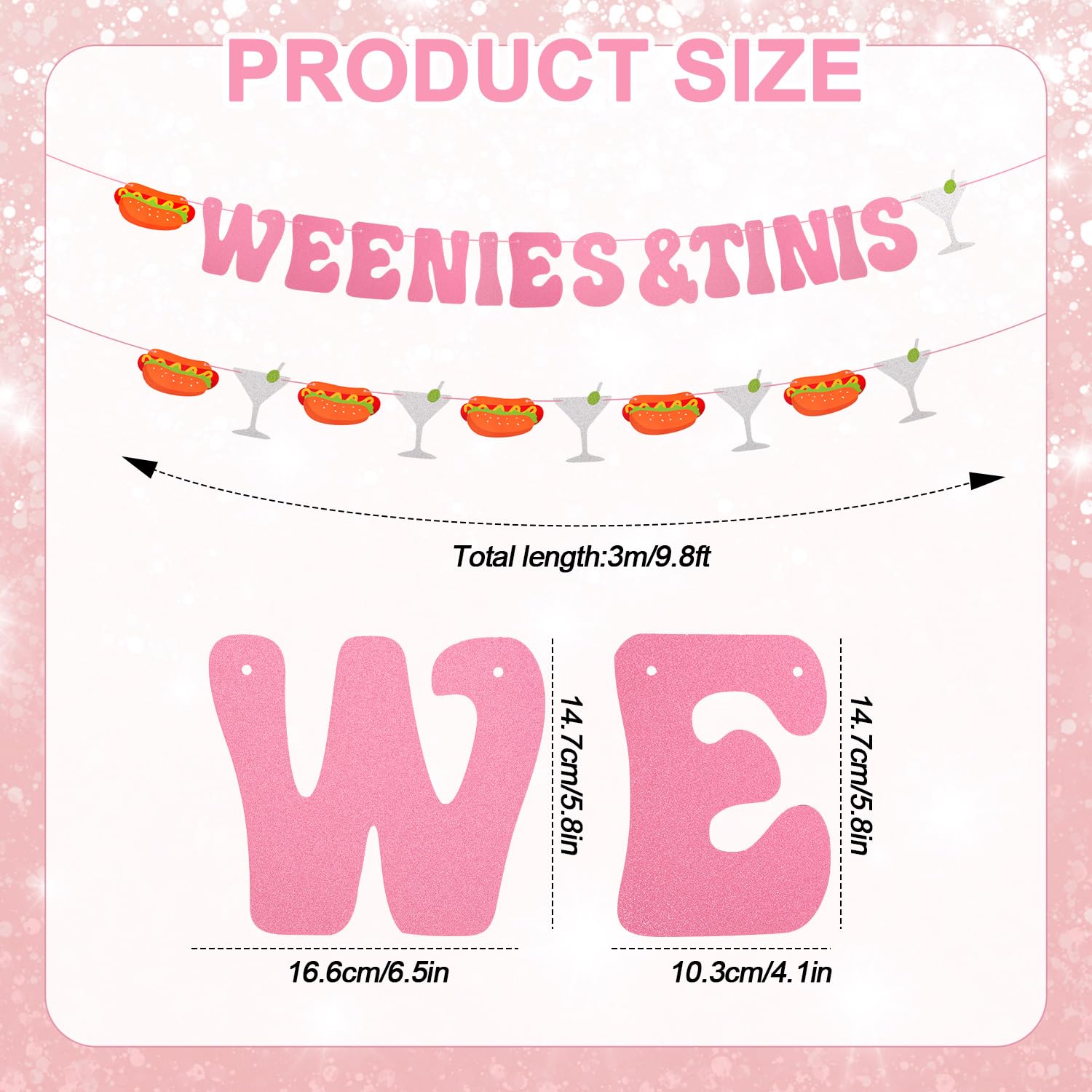 PEUTIER Weenies & Tinis Banner, Pink and Glitter Weenies and Tinis Party Decorations for Martini Themed Party Hot Dog Bar Bachelorette Party Birthday Decorations