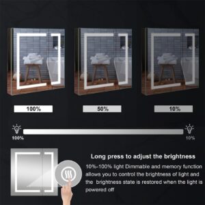 WELLFOR 30 x 30-in LED Medicine Cabinet with Lights, Surface or Recessed Mounted, Double Opening Doors, Anti-Fog, LED Medicine Cabinet with Mirror, Medicine Cabinet Mirror with Outlets & USB Ports