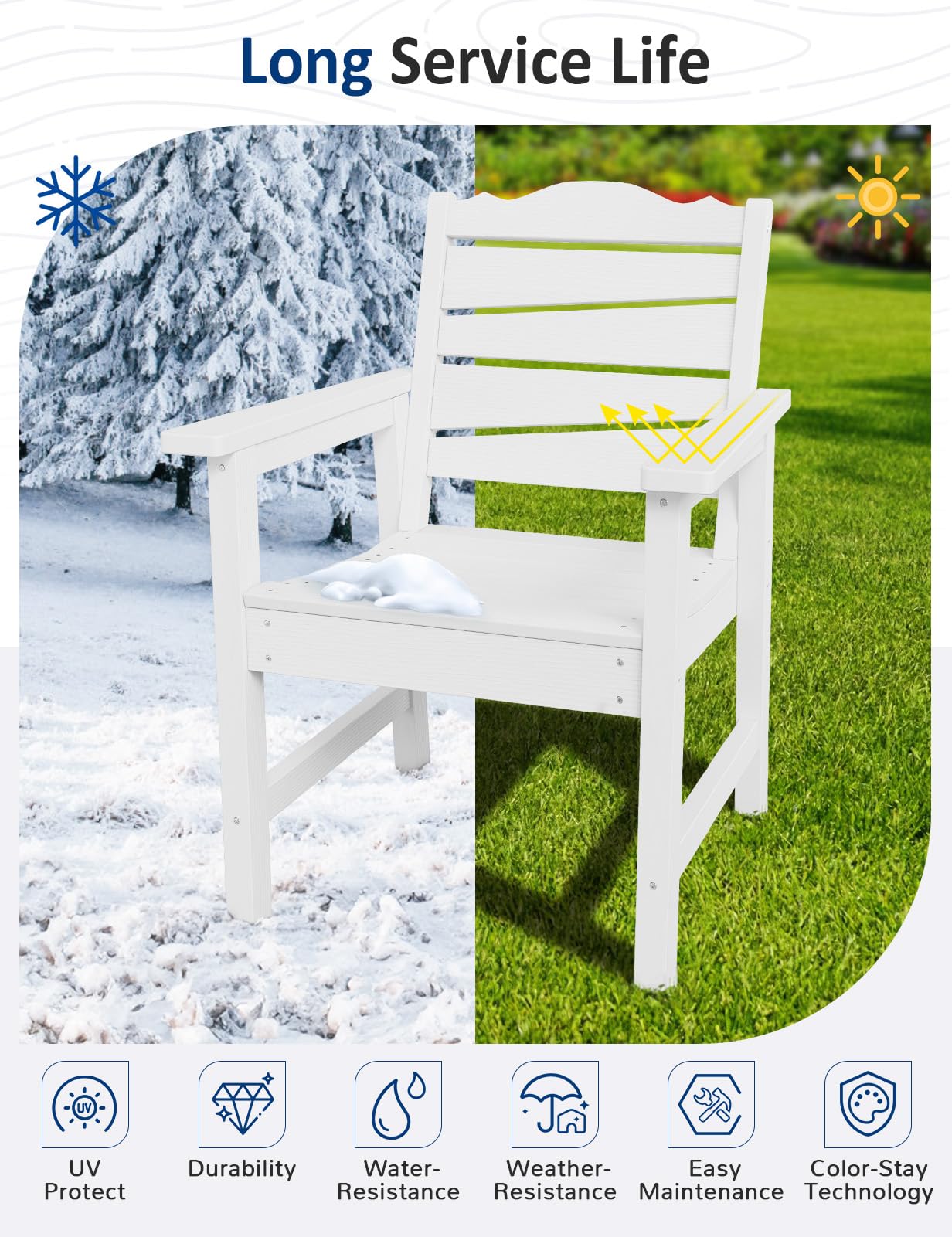 LAHAAP Outdoor Bench Set, Weatherproof Patio Furniture 3 Pieces Conversation Sets, Include Outdoor Bench + 2 Patio Chairs, for Garden Porch Lawn & Backyard (White)