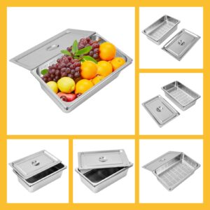 4" Deep Perforated Pan+6" Deep Steam Teable Pan+Lid, Food Pan for Commercial or Personal, 9.51-10.57Qt and 12.68Qt Stainless Steel Steam Pan Set, Full Size Hotel Pan, Steam Table Tray for Food Warmer