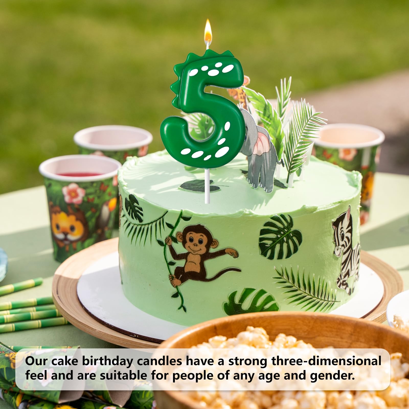 CJPSL 5st Birthday Number Candle Dinosaur Cake Topper Candle Birthday Cake Topper Decoration Candle, 2.75 inches, Suitable for Dinosaur Theme Birthday Party, Green Theme Party, Bakery Decoration