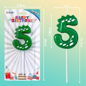 CJPSL 5st Birthday Number Candle Dinosaur Cake Topper Candle Birthday Cake Topper Decoration Candle, 2.75 inches, Suitable for Dinosaur Theme Birthday Party, Green Theme Party, Bakery Decoration