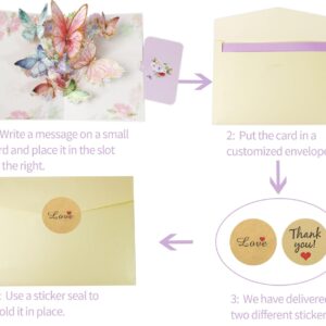 PQZKLDP 3D Pop-up Butterflies Greeting Card in Natural with Envelope and Note Tag Birthday-Anniversary-Wedding-Thank You- Gift Card All Occasion (Pink)