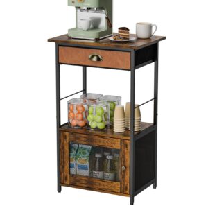 X-cosrack Coffee Bar Station, 3-Tier Small Coffee Stand Station with Storage, Farmhouse-Style Coffee Bar Cabinet Featuring 1-Door Cabinet Ideal for Living Room, Entryway, Kitchen