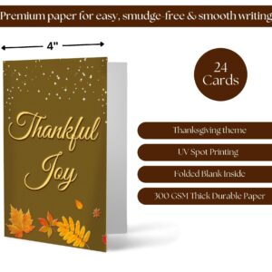 Mie Creations Thanksgiving Cards with Envelopes, 24 Bulk Assorted Fall Harvest Season Greeting Cards UV Spot, 4 Designs, Boxed Set Giving Thanks Gratitude notecards for Family, Friends- 4x6 inches