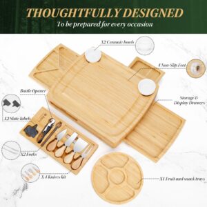 Zuplo Large Charcuterie Board Gift Set - Bamboo Cheese Board and Knife Set: Wooden Tray Movie Night Snack Trays House Warming Gifts for New Home/Wedding/Couple/Cool Bridal Showe/Christma/Anniversary