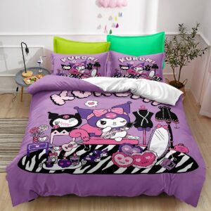 xyrxaric duvet cover set 3d printed kuromi soft microfiber 3 pieces childrens bedding set comforter cover with zipper closure and 2 pillowcases（twin）