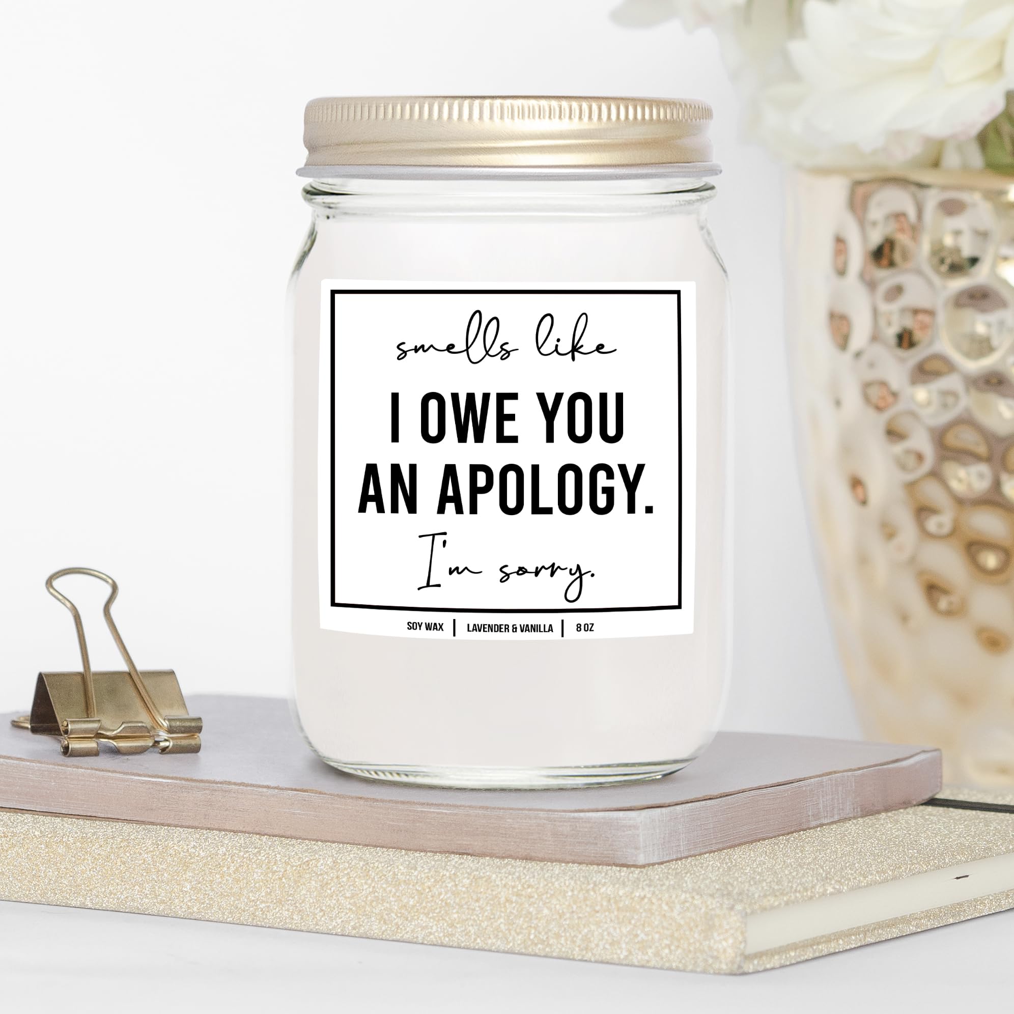 Younique Designs Apology Gifts 8oz Candle - Im Sorry Gifts for Her, Apology Gifts for Her, Girlfriend, Wife - Sorry Gift, Apology Gift for Him, Men - Unique I'm Sorry Gifts (Lavender & Vanilla)