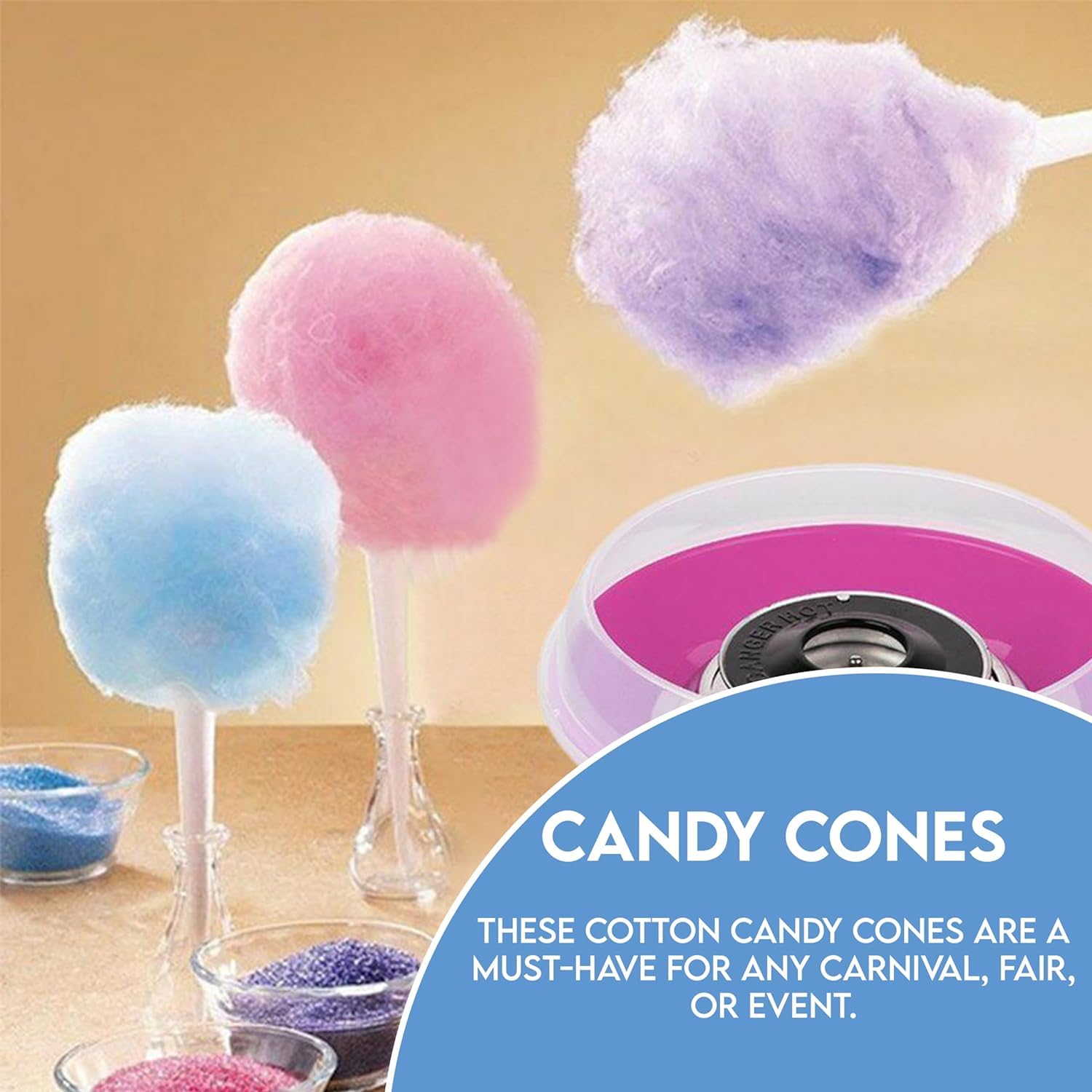 Cotton Candy Cones [100 Pack] - White Cotton Candy Sticks | Kraft Paper Cotton Candy Cone | Carnival Cotton Candy Machine Supplies for Floss Sugar Cotton Candy Maker Concession Essentials