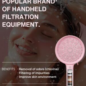 Cobbe Filtered Shower Head with Handheld, High Pressure 6 Spray Mode Showerhead with Filters, Water Softener Filters Beads for Hard Water - Remove Chlorine - Reduces Dry Itchy Skin, Pink