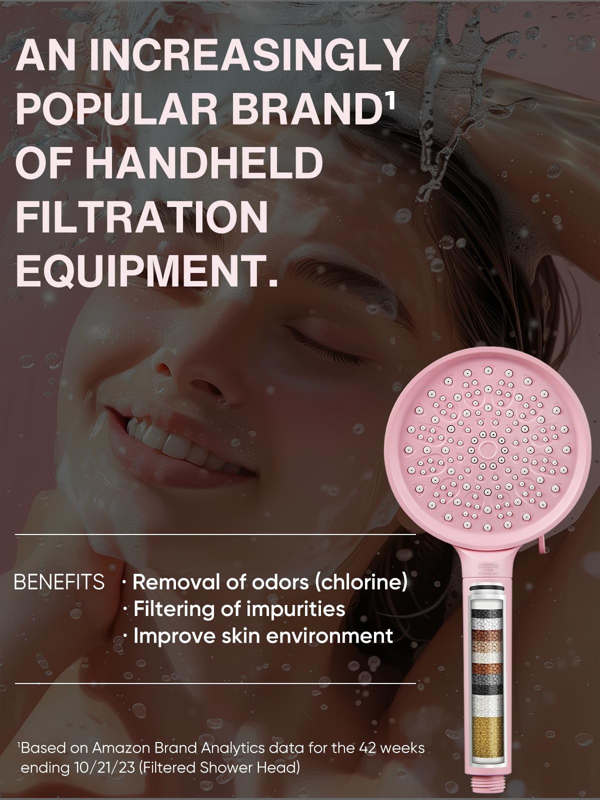 Cobbe Filtered Shower Head with Handheld, High Pressure 6 Spray Mode Showerhead with Filters, Water Softener Filters Beads for Hard Water - Remove Chlorine - Reduces Dry Itchy Skin, Pink