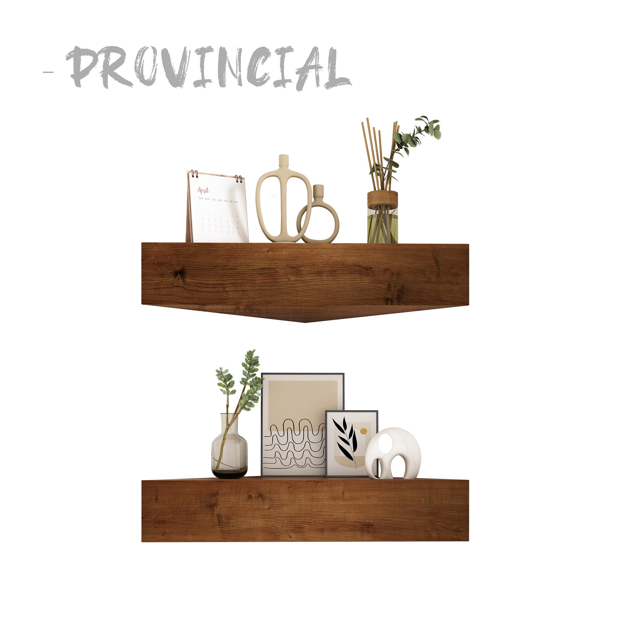 RIKNIO Wall Corner Floating Shelves,Wood Rustic Handmade Shelf - 12" x 12", Pack of 2 - Provincial