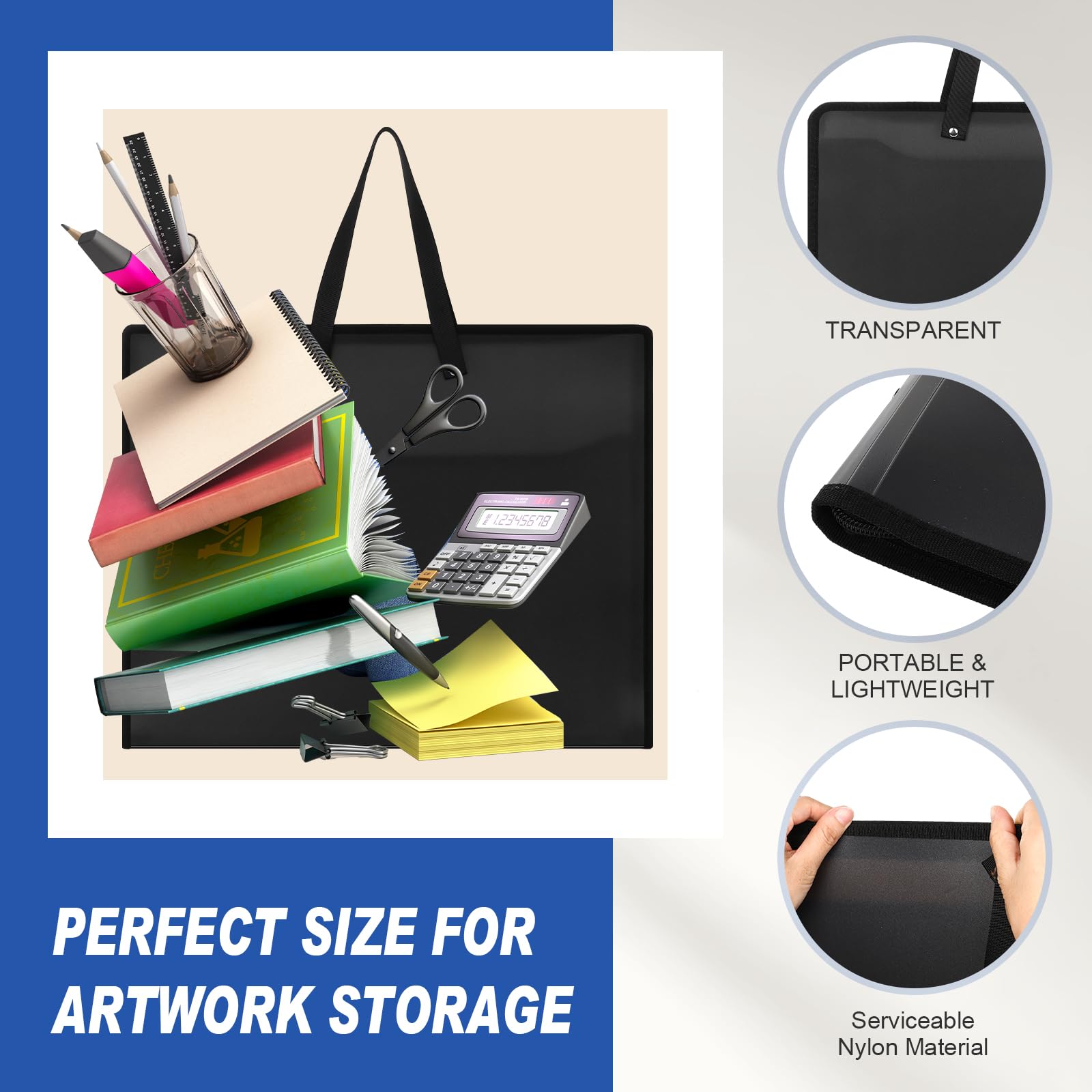 Sinload 2 Pcs Art Portfolio Bag, 17.3 x 13.8 Inches & 23.2 x 18.1inches Art Portfolio Case 8k and 4k Posters Storage Bag with Zipper and Handle Black Portfolio Folder for Artwork Sketch Drawing