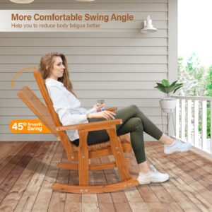 VINGLI Heavy Duty 600 LBS Outdoor Wooden Rocking Chair with Higher Backrest,Patio Rocking Chair with Ergonomic Design, Weatherproof Outdoor Rockers Suit for Patio, Garden, Balcony, Yard