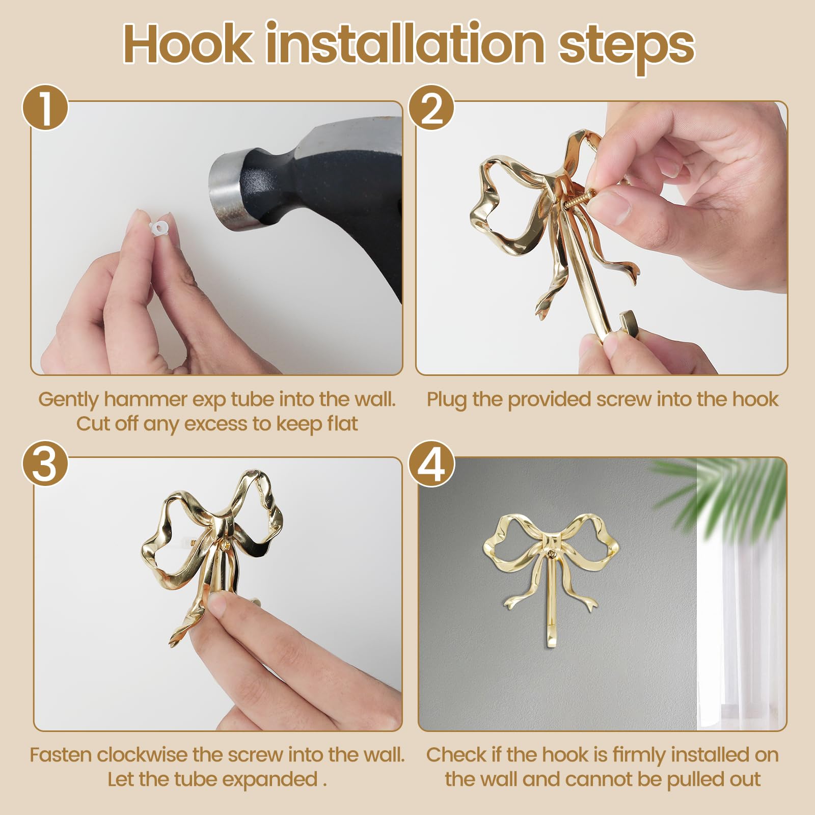 Littlegrass Bow Hook Decorative Bow Hanger Gold Towel Hook Brass Coat Hooks Decorative Hooks Wall Hanging Towel Hook for Bathroom Bedroom Bathrobe (1 Pc)